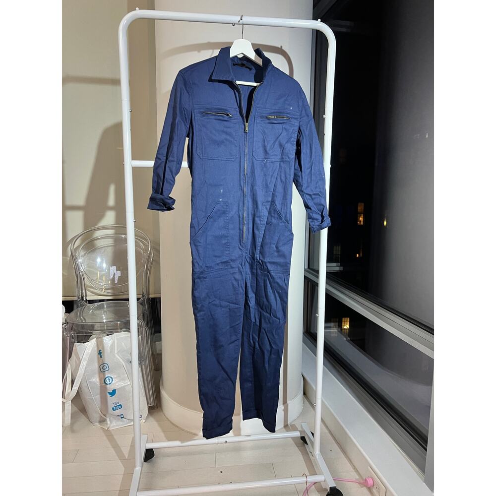 The Vintage Shop Dark Blue Zipper Pocket Collar Shirt Jumpsuit